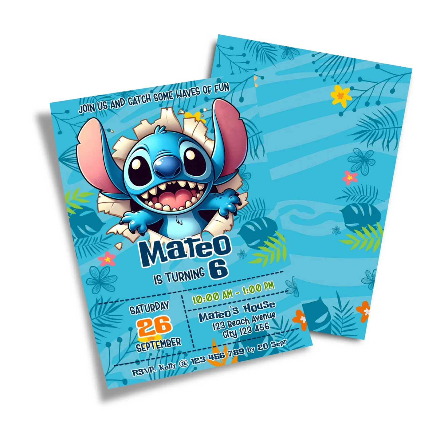 Stitch Personalized Birthday Card Invitations with editable party details