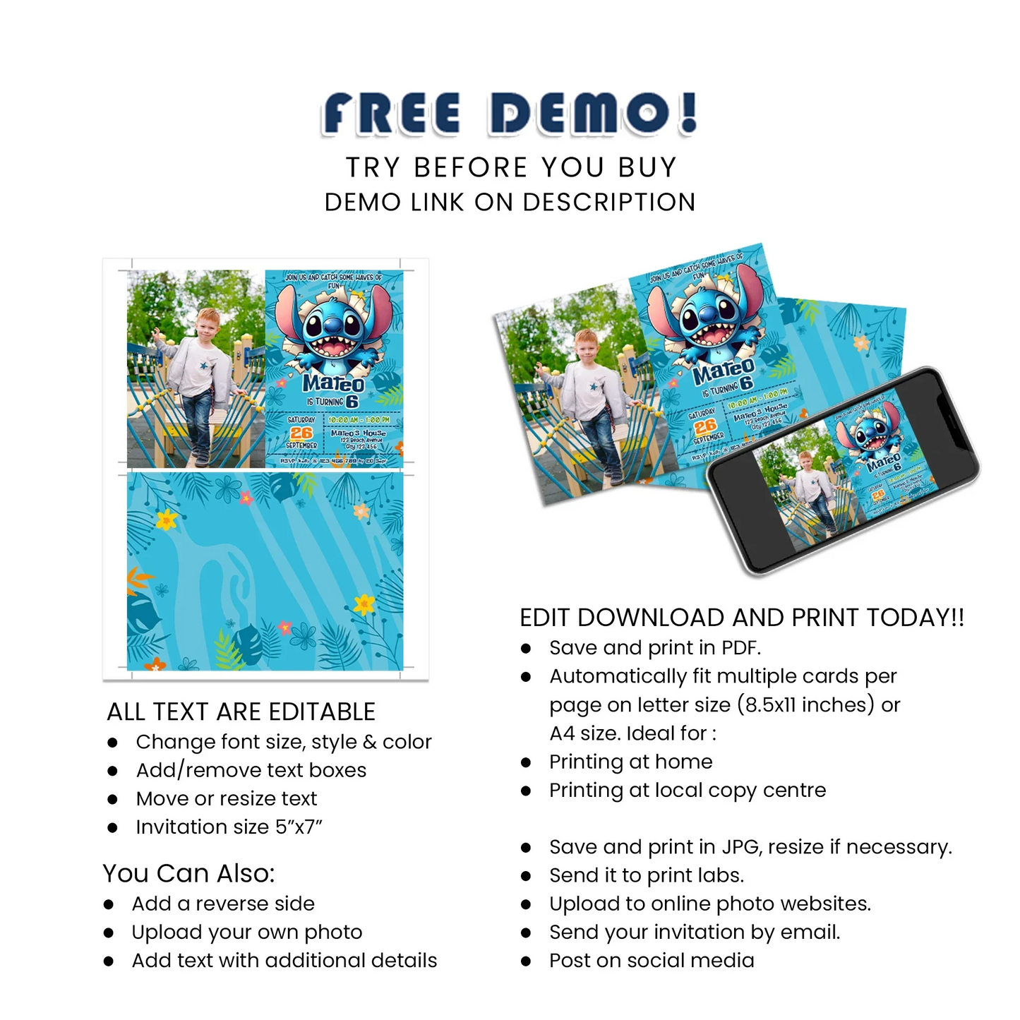 Stitch Personalized Photo Card Invitations