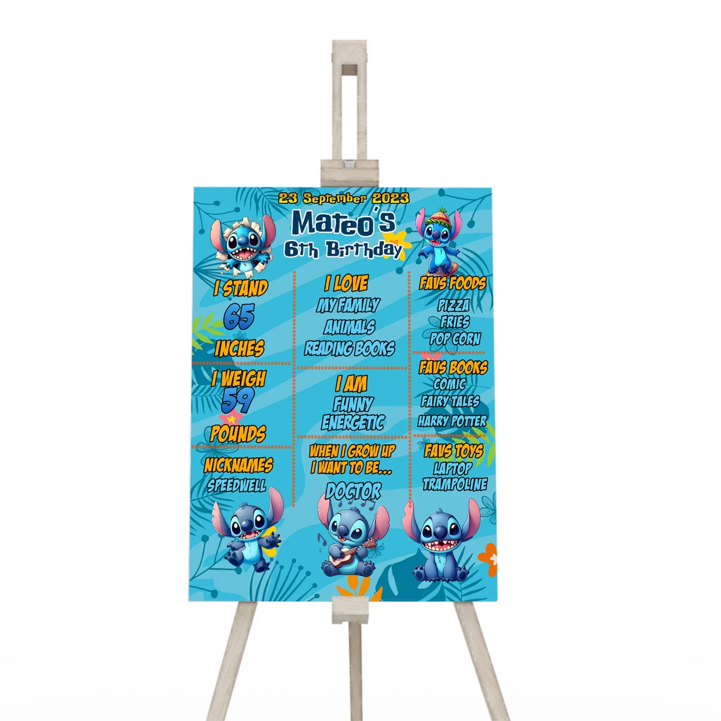 Stitch Milestone Poster with child's favorites and age in Stitch design