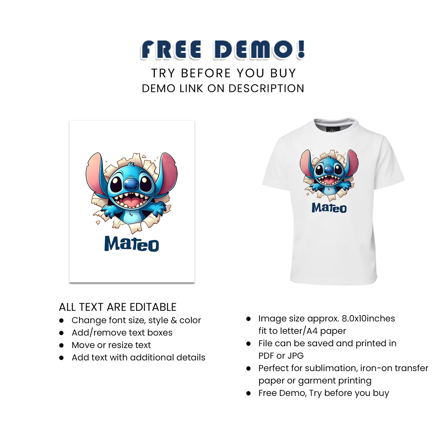 Stitch Personalized Sublimation T-Shirt