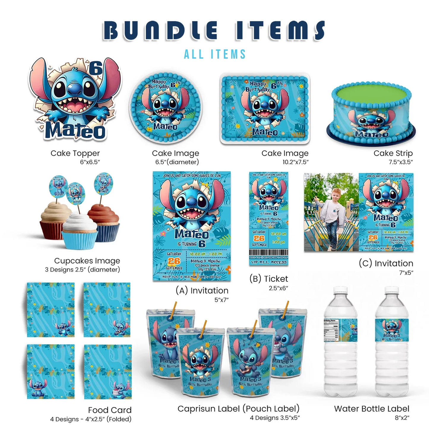 Stitch Personalized Digital Template Party Pack with editable designs for invitations and decorations