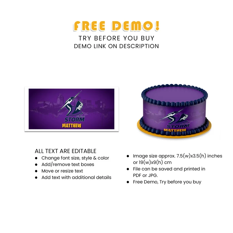 Melbourne Storm Personalized Cake Strips Image Printable Digital Download