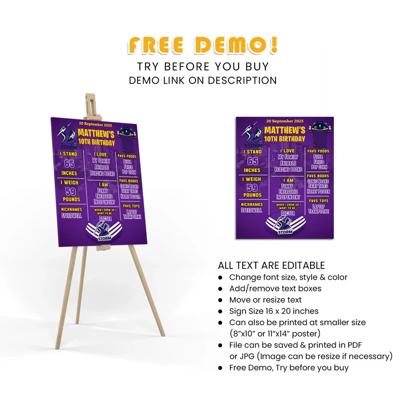 Melbourne Storm Milestone Poster Printable Digital Download