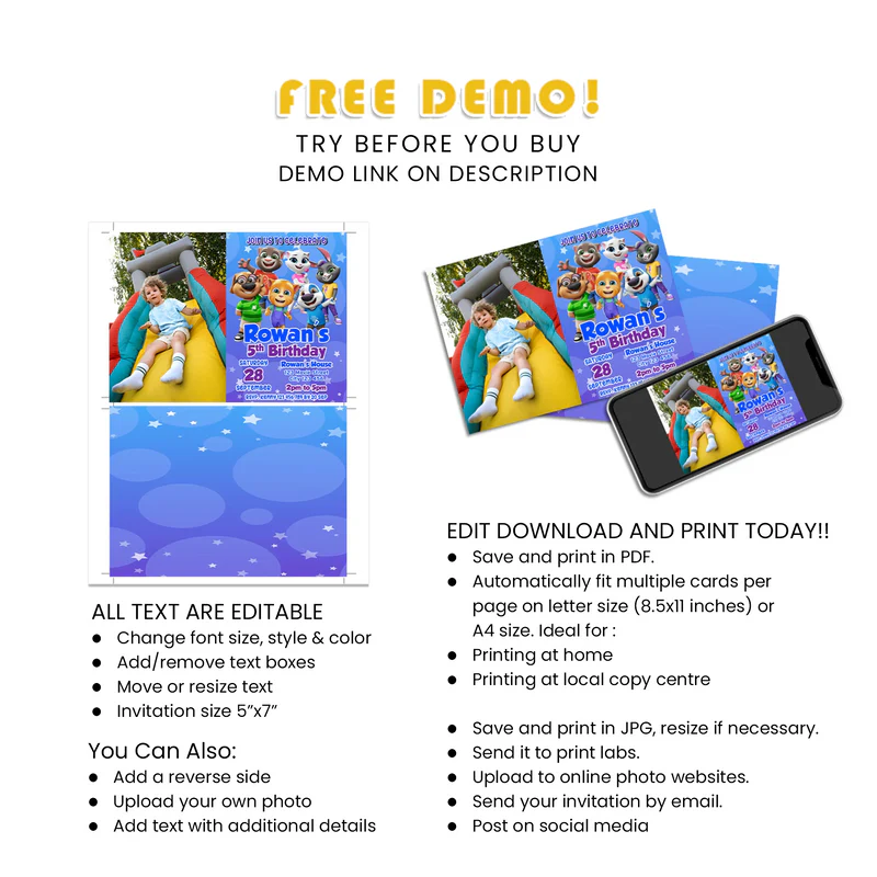 Custom Talking Tom Personalized Photo Card Invitations