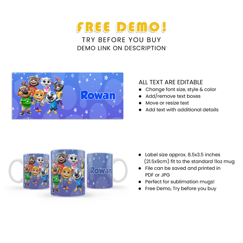 Buy Talking Tom Sublimation Mug Custom Gift