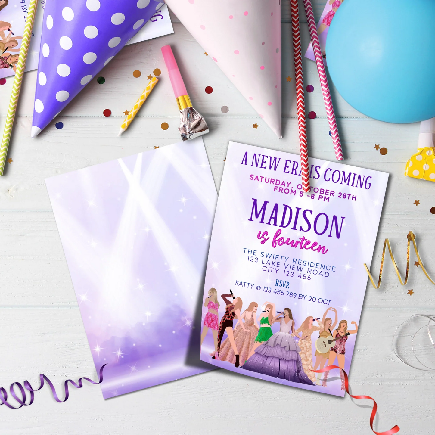 Taylor Swift Birthday Decorations, Eras Tour Party Supplies, Birthday Era Themed, Swifties Digital Template, Editable Taylor Swift Image SVG PNG