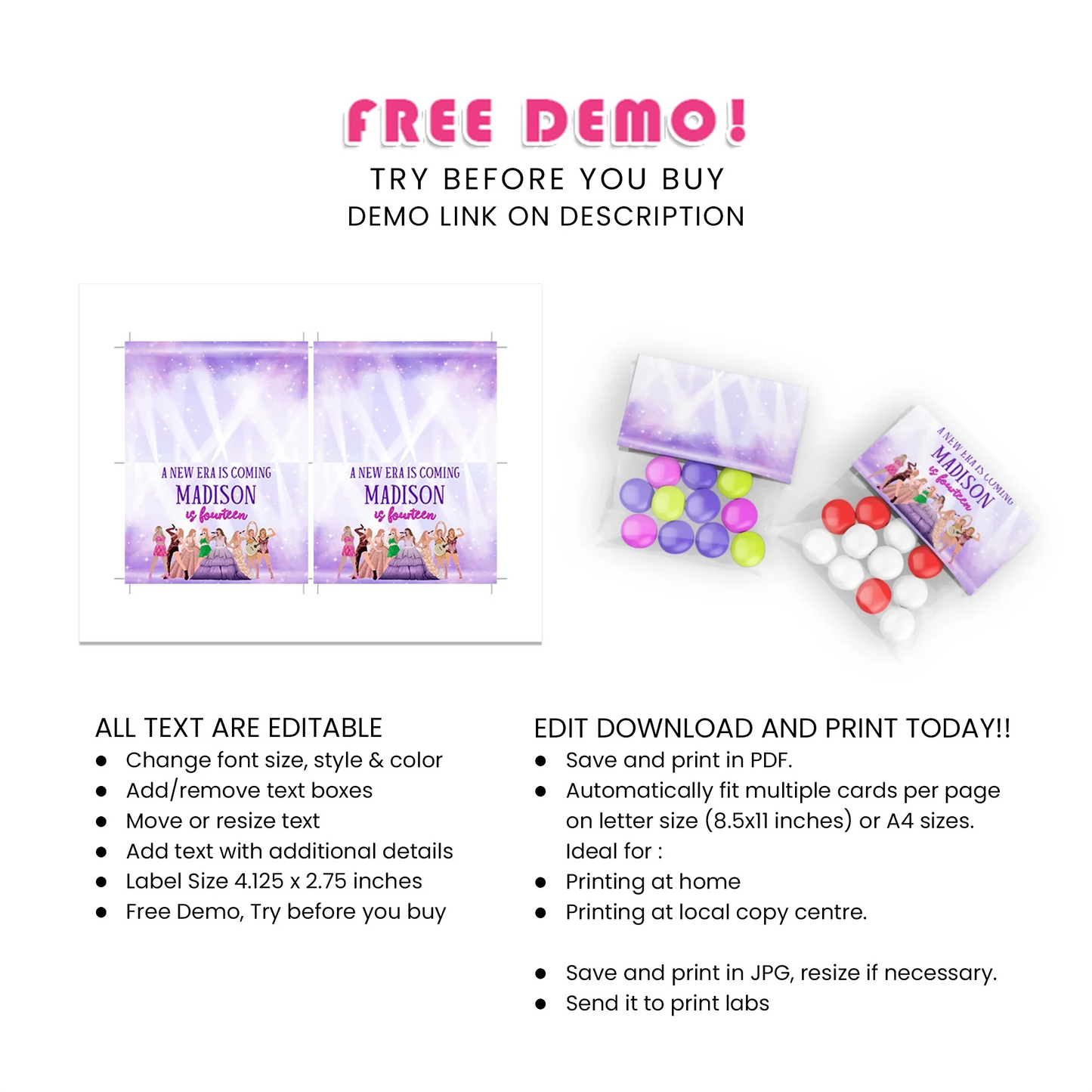 Taylor Swift Treat Bag Topper Labels