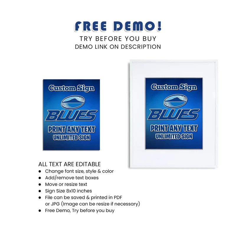 Buy The Blues Rugby Custom Sign Digital Download
