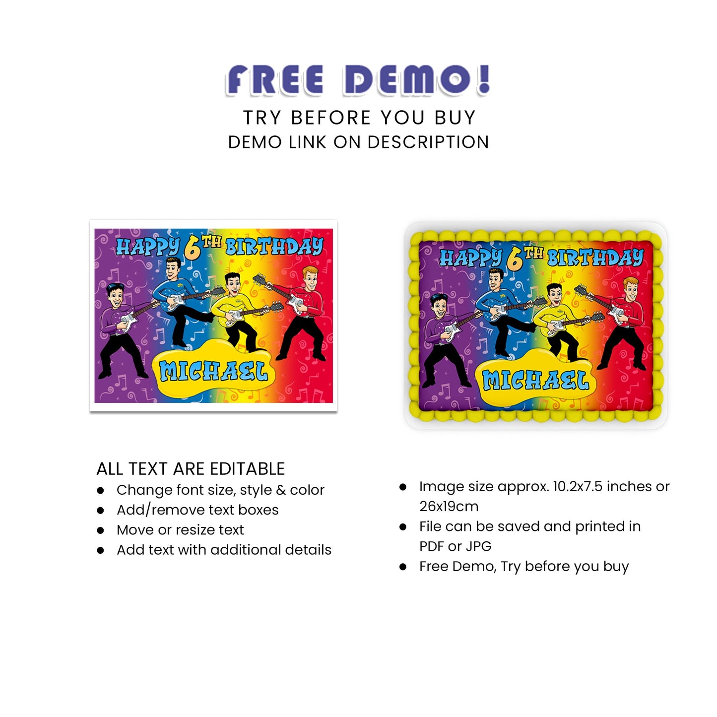 The Wiggles Personalized Sheet Cake Topper - Custom Cake Decorations for Kids’ Parties