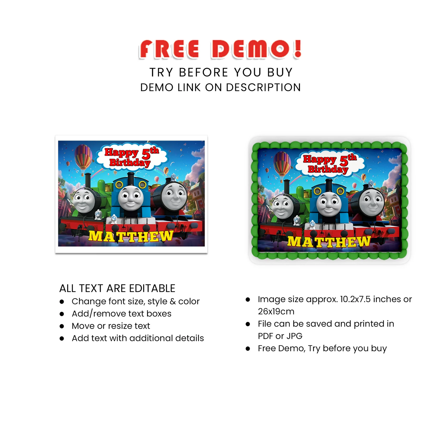 Thomas & Friends Personalized Sheet Cake Topper - Customizable Cake Toppers for Special Celebrations