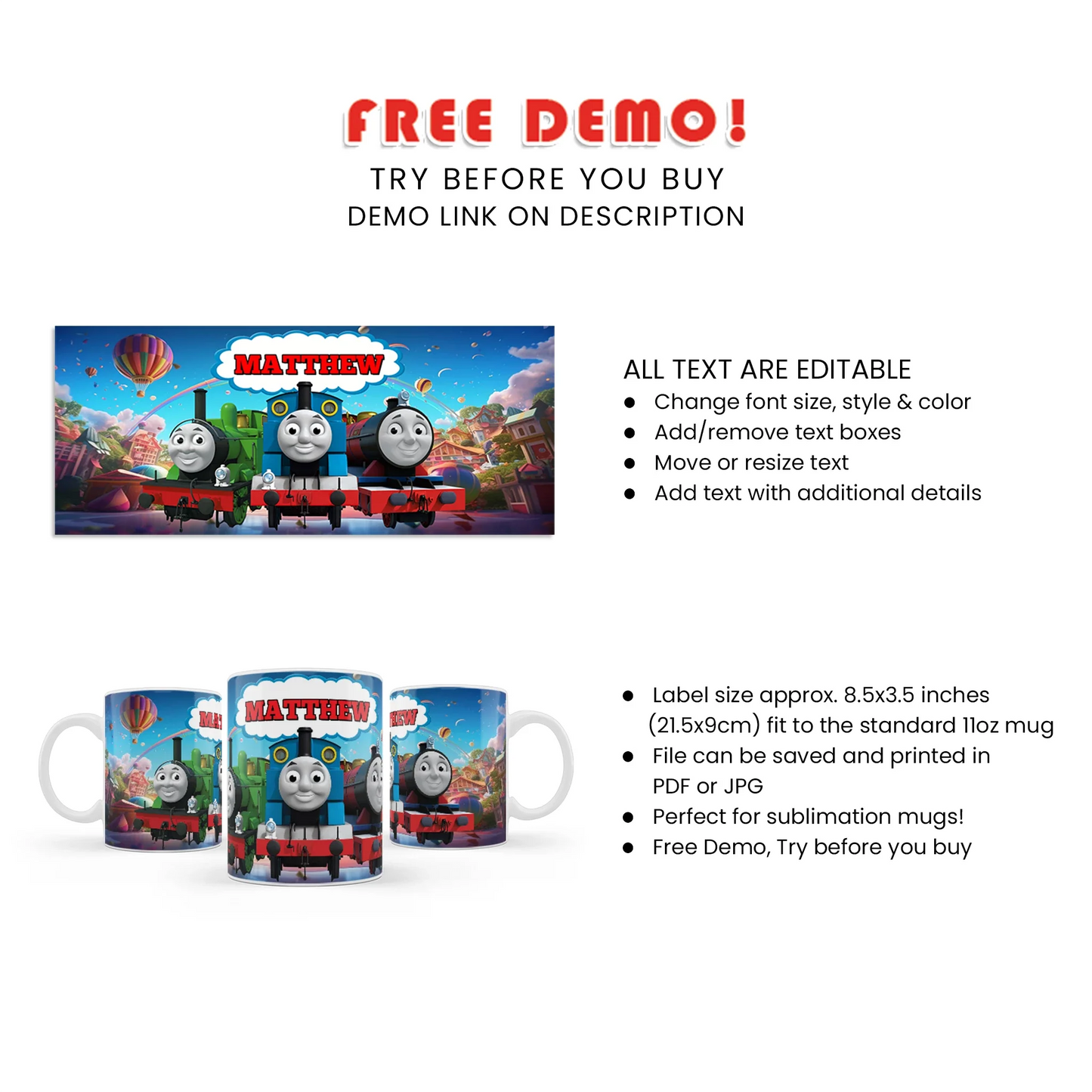 Thomas & Friends Sublimation Mug - Customizable Sublimation Mugs Featuring Favorite Characters