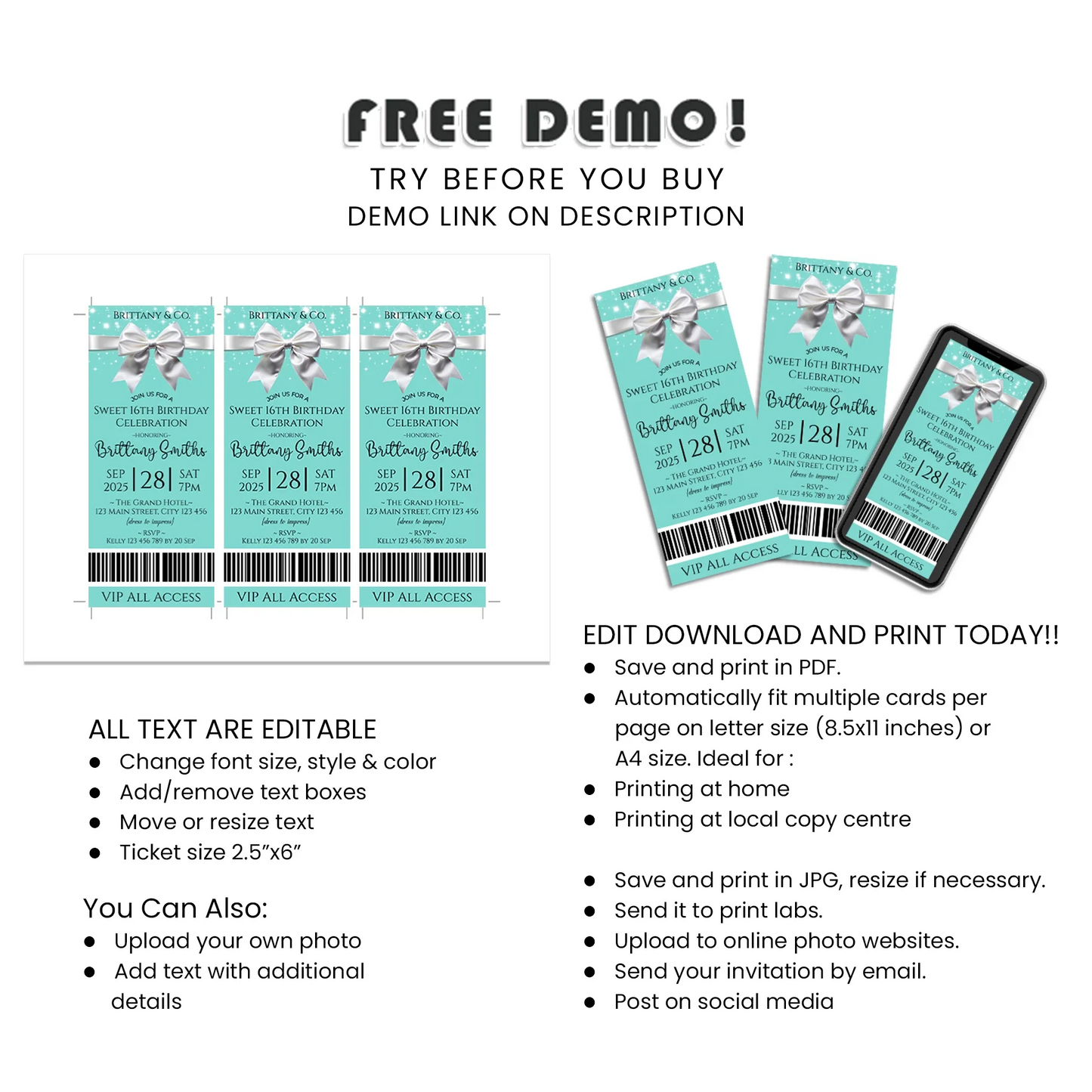Tiffany & CO Inspired Personalized Birthday Ticket Invitations DIY