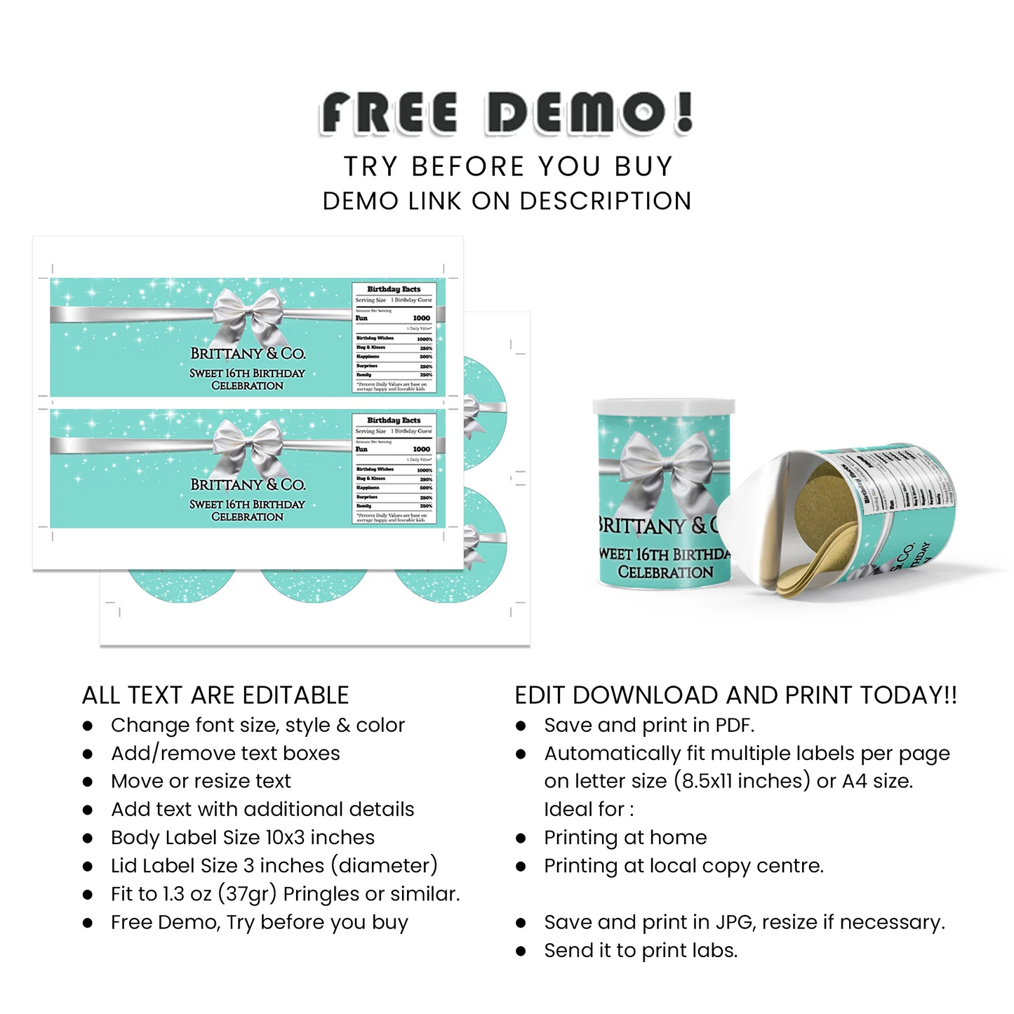 Tiffany & CO Inspired Personalized Small Pringles Label Custom DIY