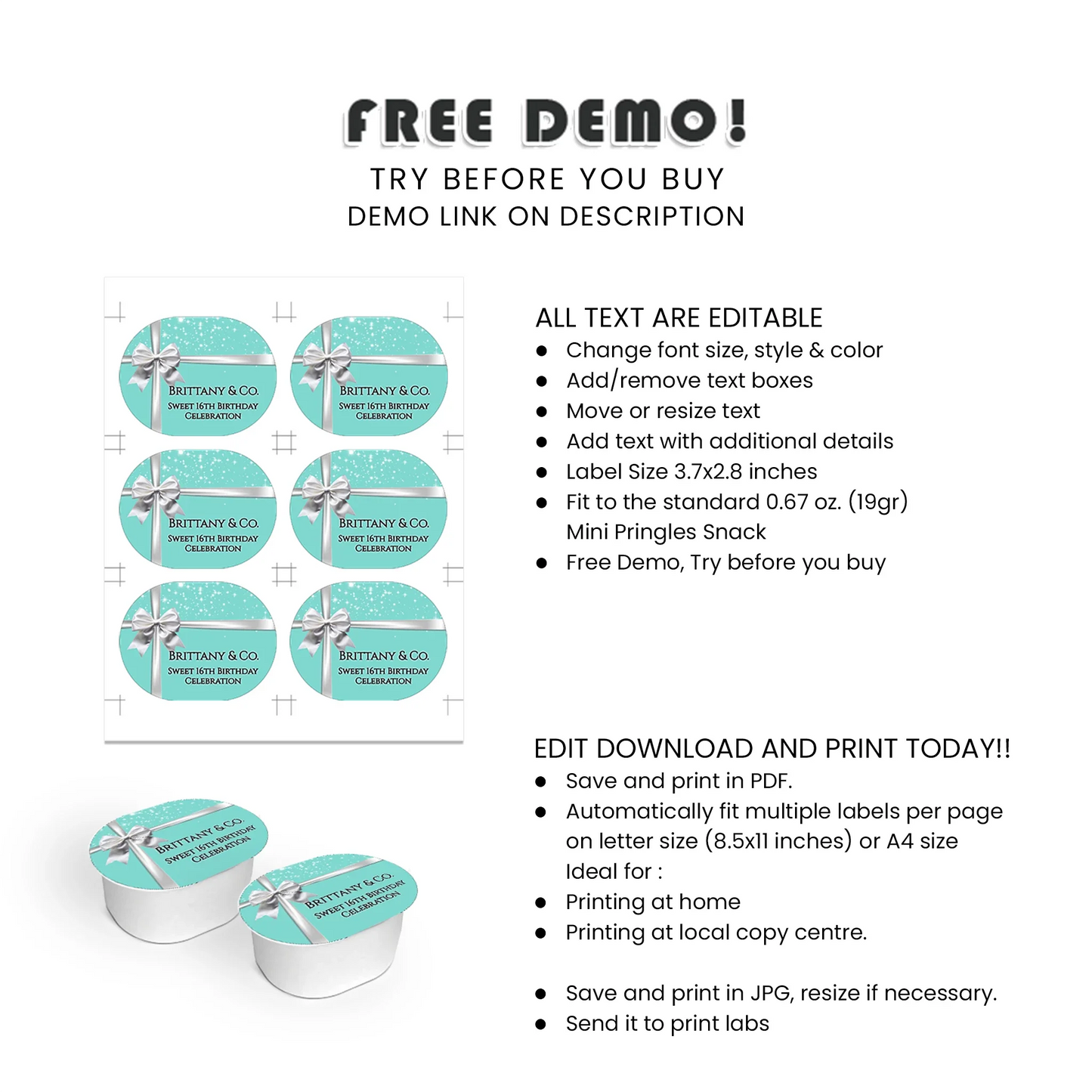 Tiffany & CO Inspired Personalized Mini Pringles Label Custom DIY