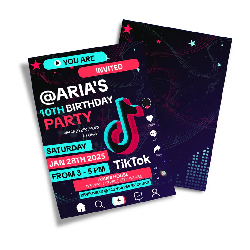 Tiktok birthday invitation card with personalized text and editable design