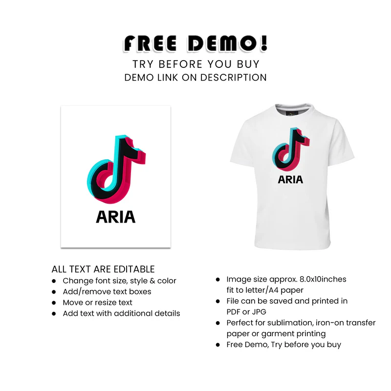 Tiktok T-Shirt Design Sublimation Birthday Shirt Editable Printable PNG