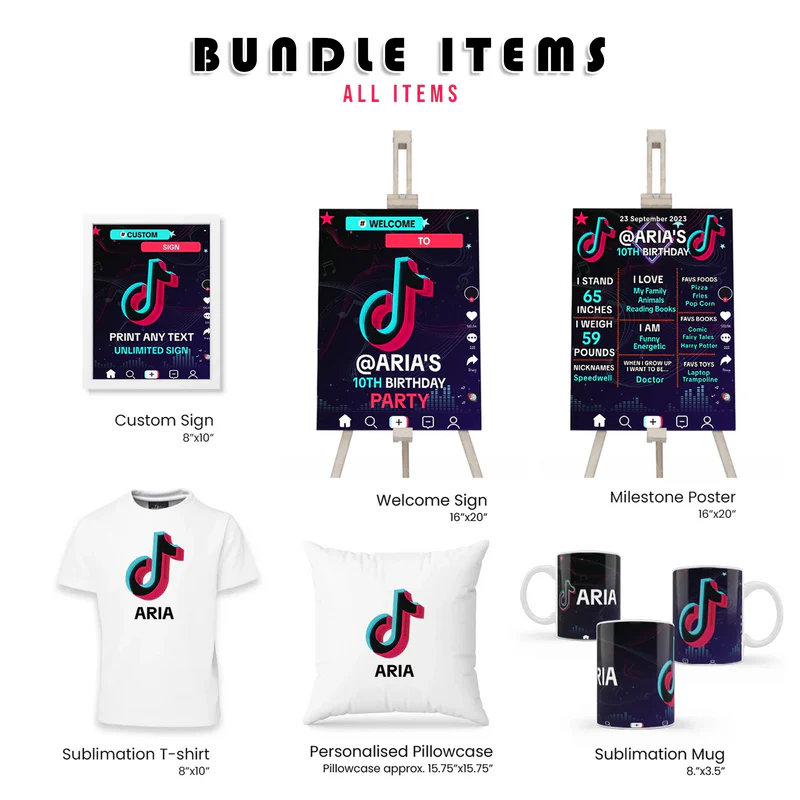 Tiktok Party Pack Bundle Digital Printable Templates Editable Birthday Decor