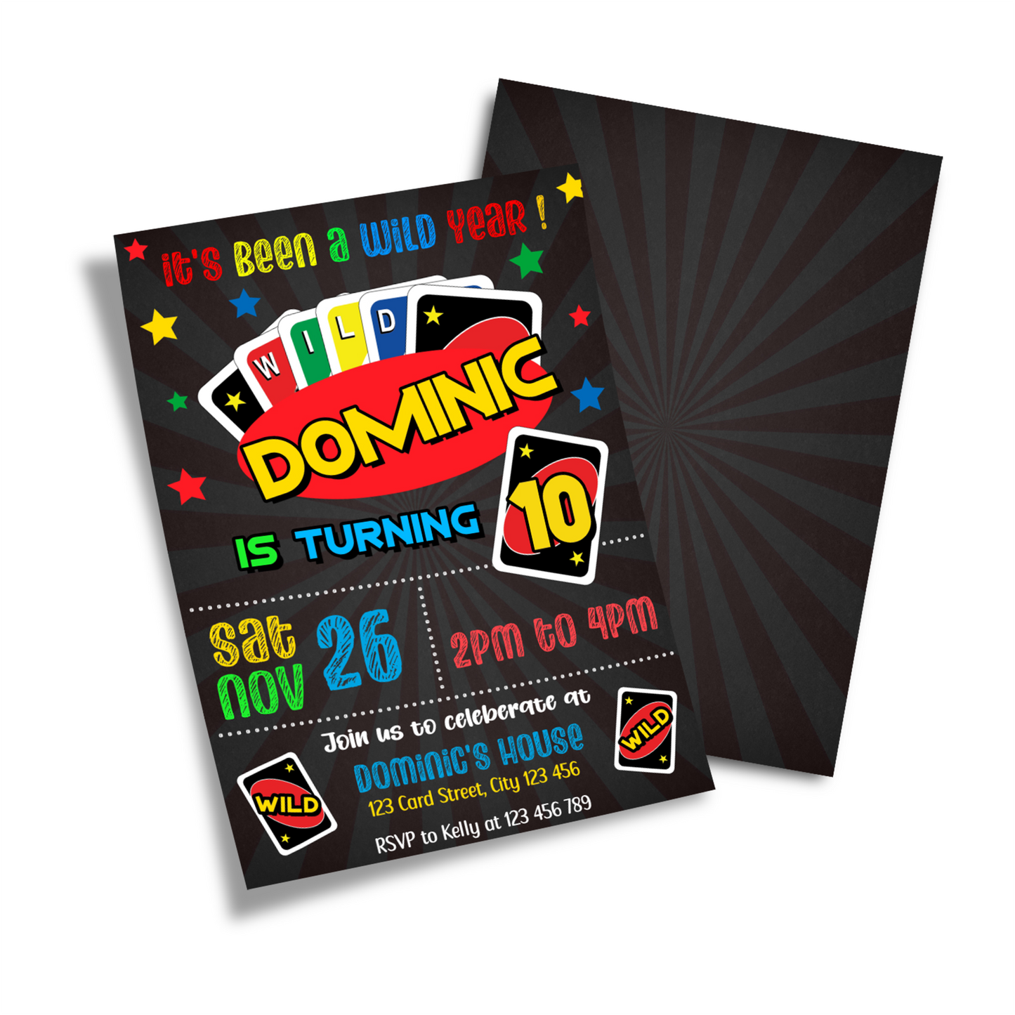 Uno cards themed birthday card invitation for special occasions