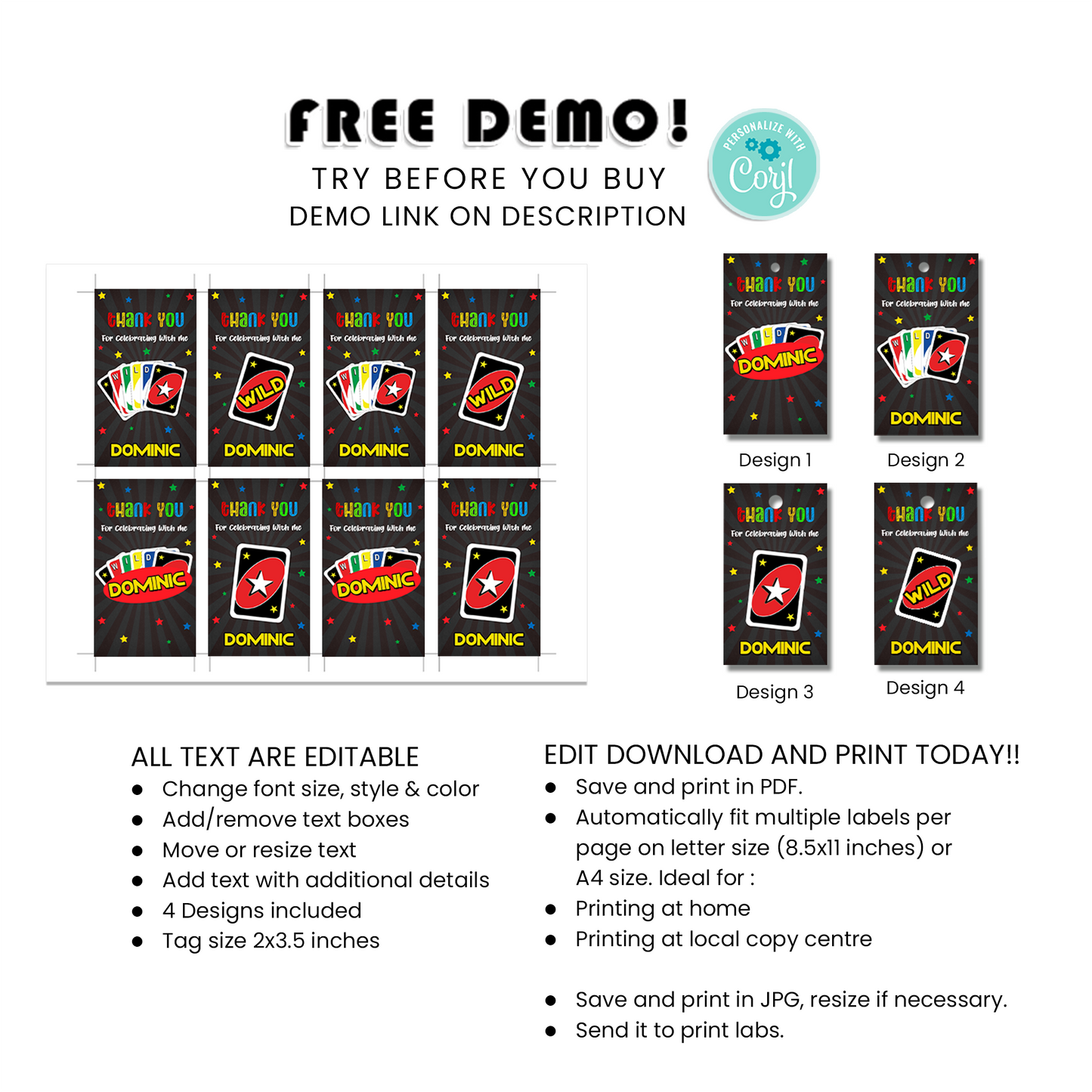 Uno Favor Tags for Creative Party Goodie Bags
