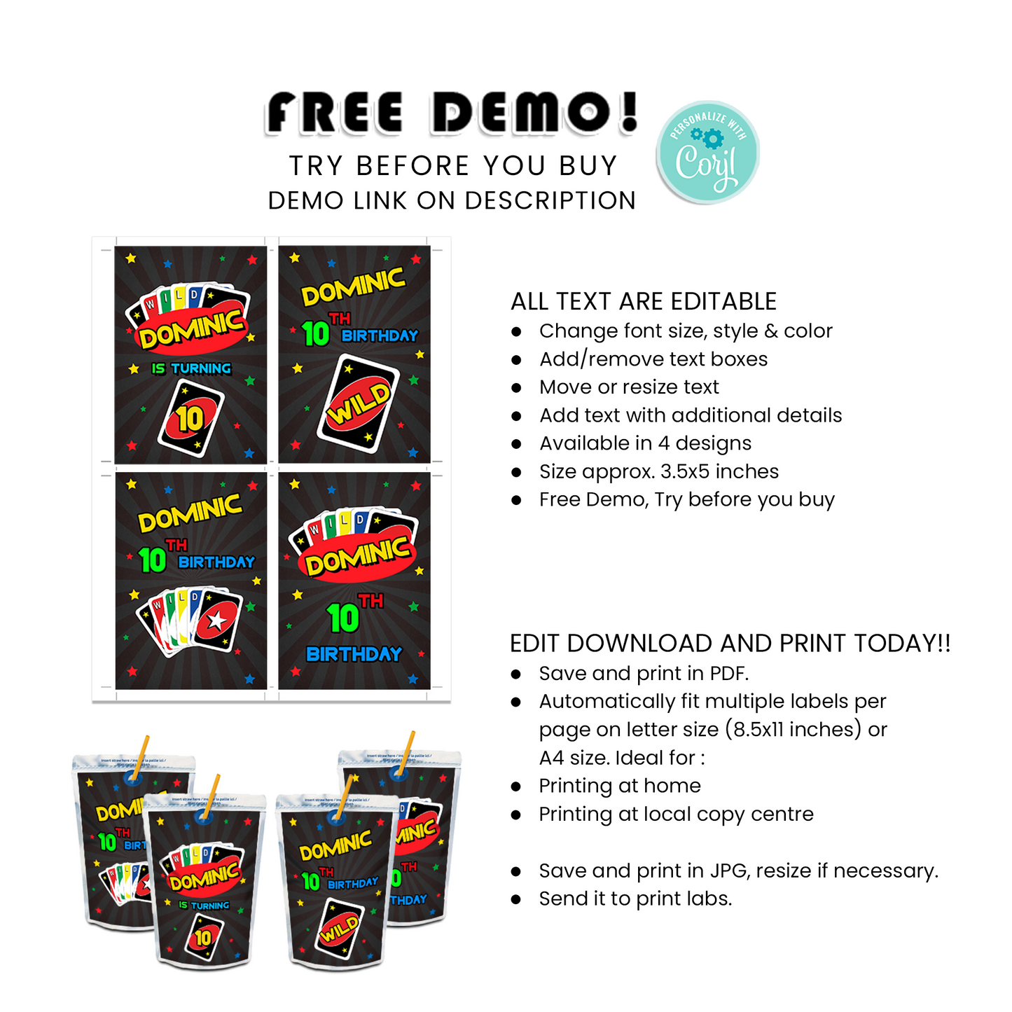 Uno Juice Pouch Labels for a Playful Party Touch