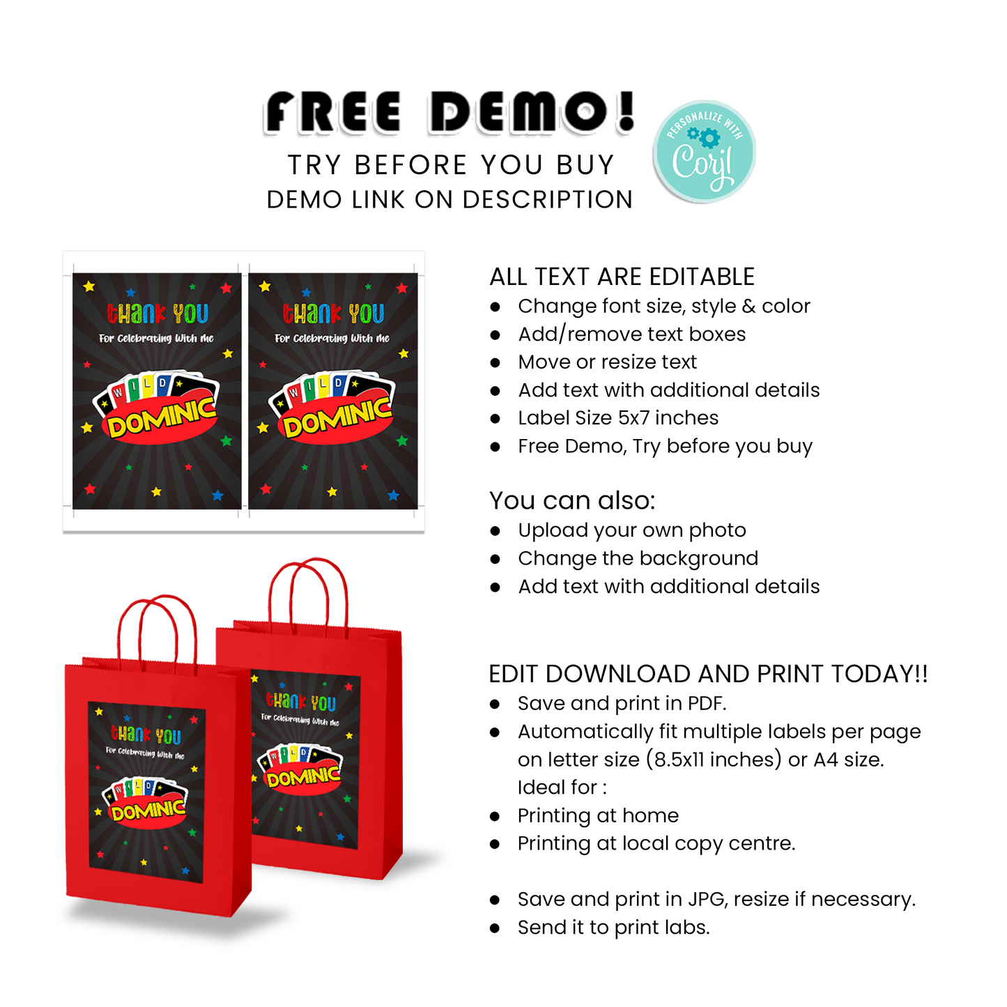 Uno Goody Bag Labels for Take-Home Party Favors