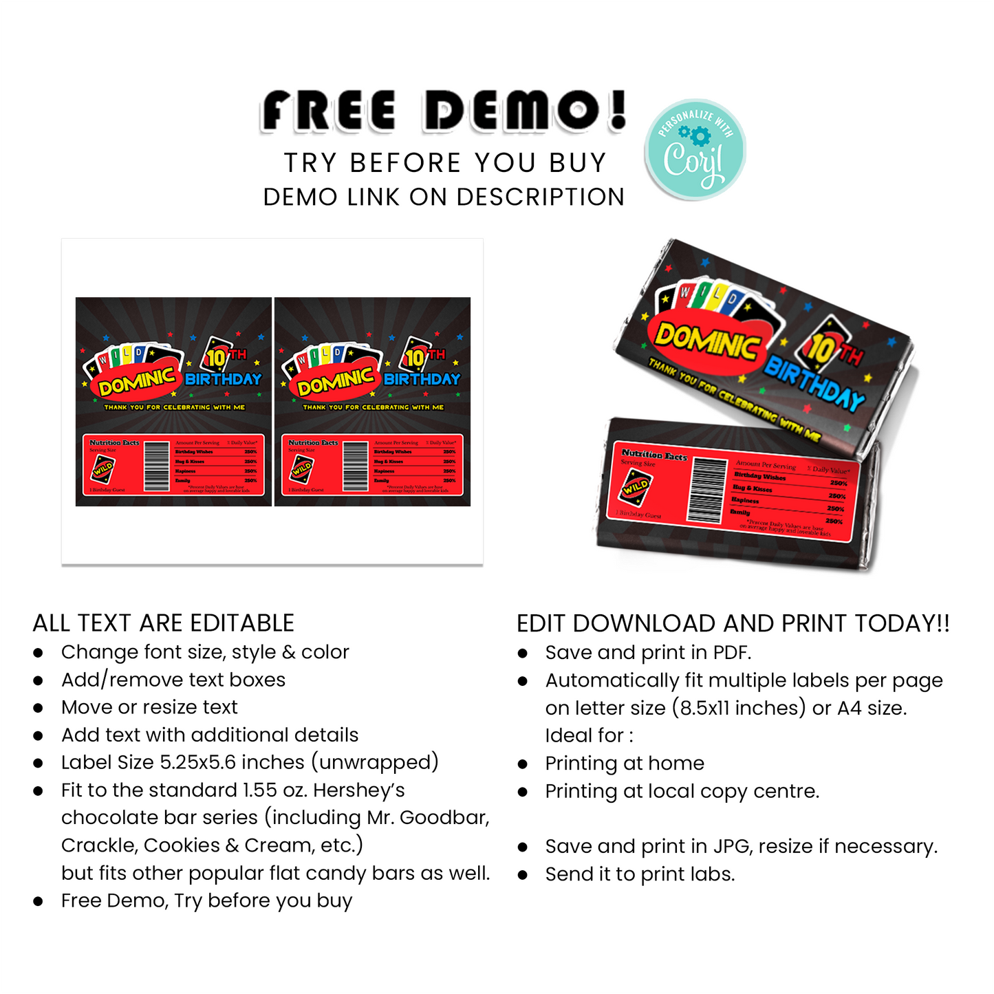 Personalized Uno Chocolate Labels for Sweet Tooth Partygoers