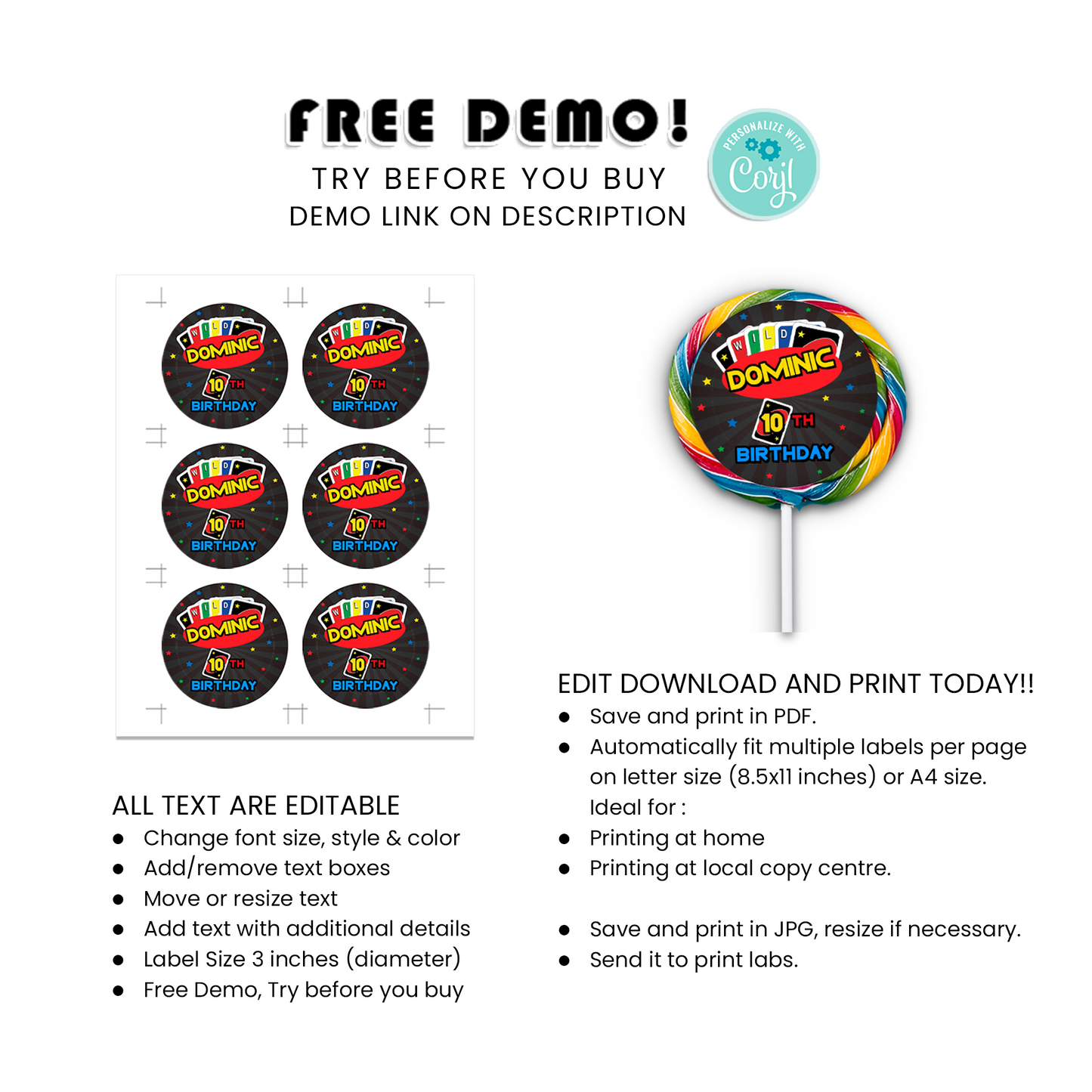 Custom Uno Lollipop Labels for Sweet Party Lollipops