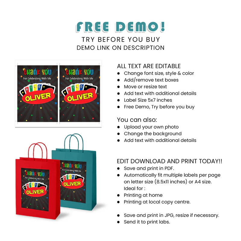 Uno Goodie Bag Labels Custom Party Favor Stickers
