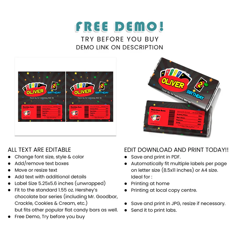Uno Chocolate Label Custom Candy Bar Wrappers