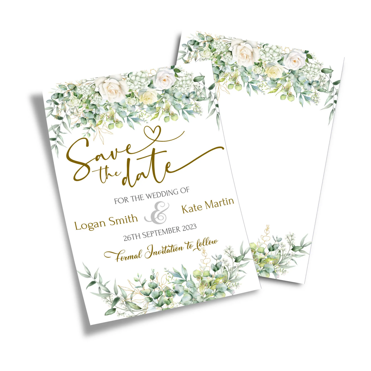 White Rose and Eucalyptus Leaves Printable Save the Date Wedding Event