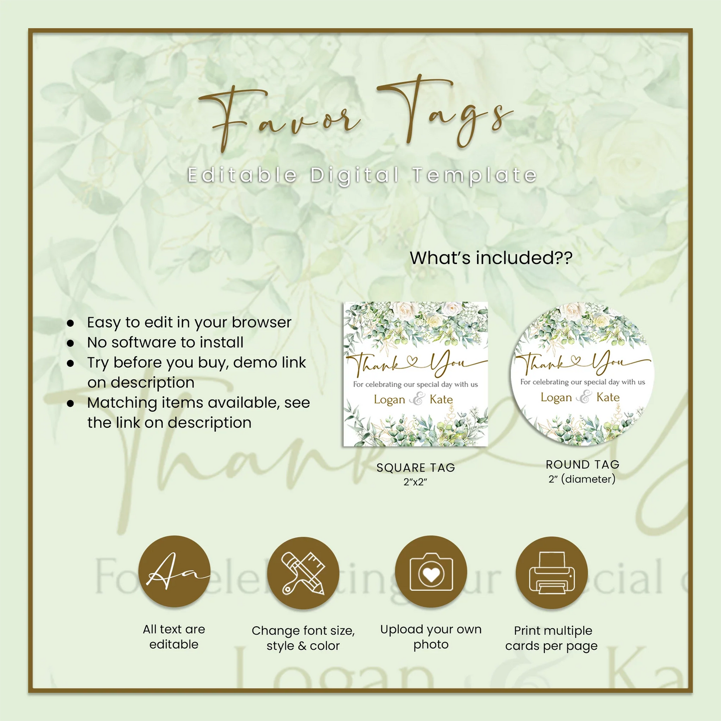 White Rose and Eucalyptus Leaves DIY Wedding Gift Tags