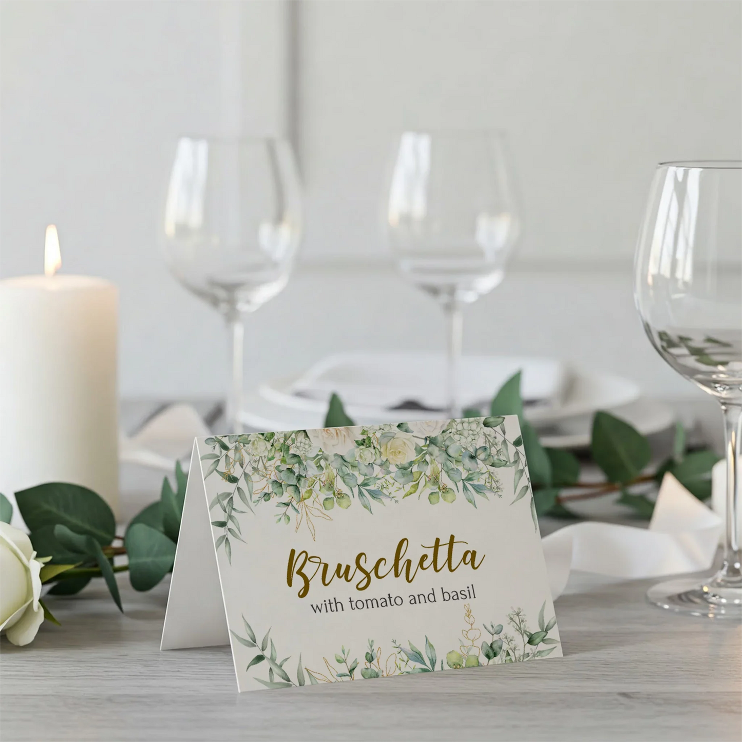White Rose DIY Wedding, Floral Wedding Party Supplies, Eucalyptus Leaves Themed, DIY Wedding Digital Template, Editable White Rose and Eucalyptus Leaves Image SVG PNG