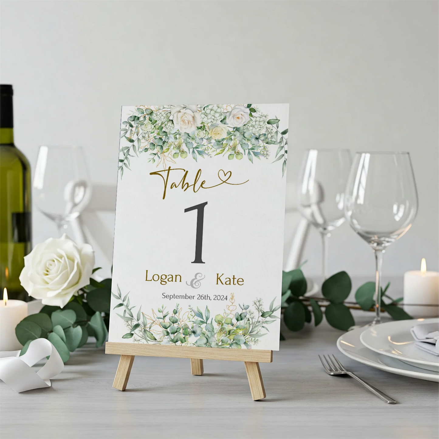 White Rose DIY Wedding, Floral Wedding Party Supplies, Eucalyptus Leaves Themed, DIY Wedding Digital Template, Editable White Rose and Eucalyptus Leaves Image SVG PNG