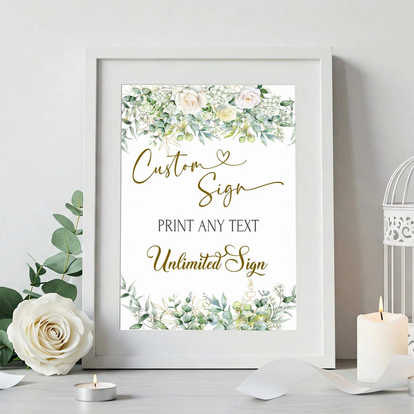 White Rose DIY Wedding, Floral Wedding Party Supplies, Eucalyptus Leaves Themed, DIY Wedding Digital Template, Editable White Rose and Eucalyptus Leaves Image SVG PNG