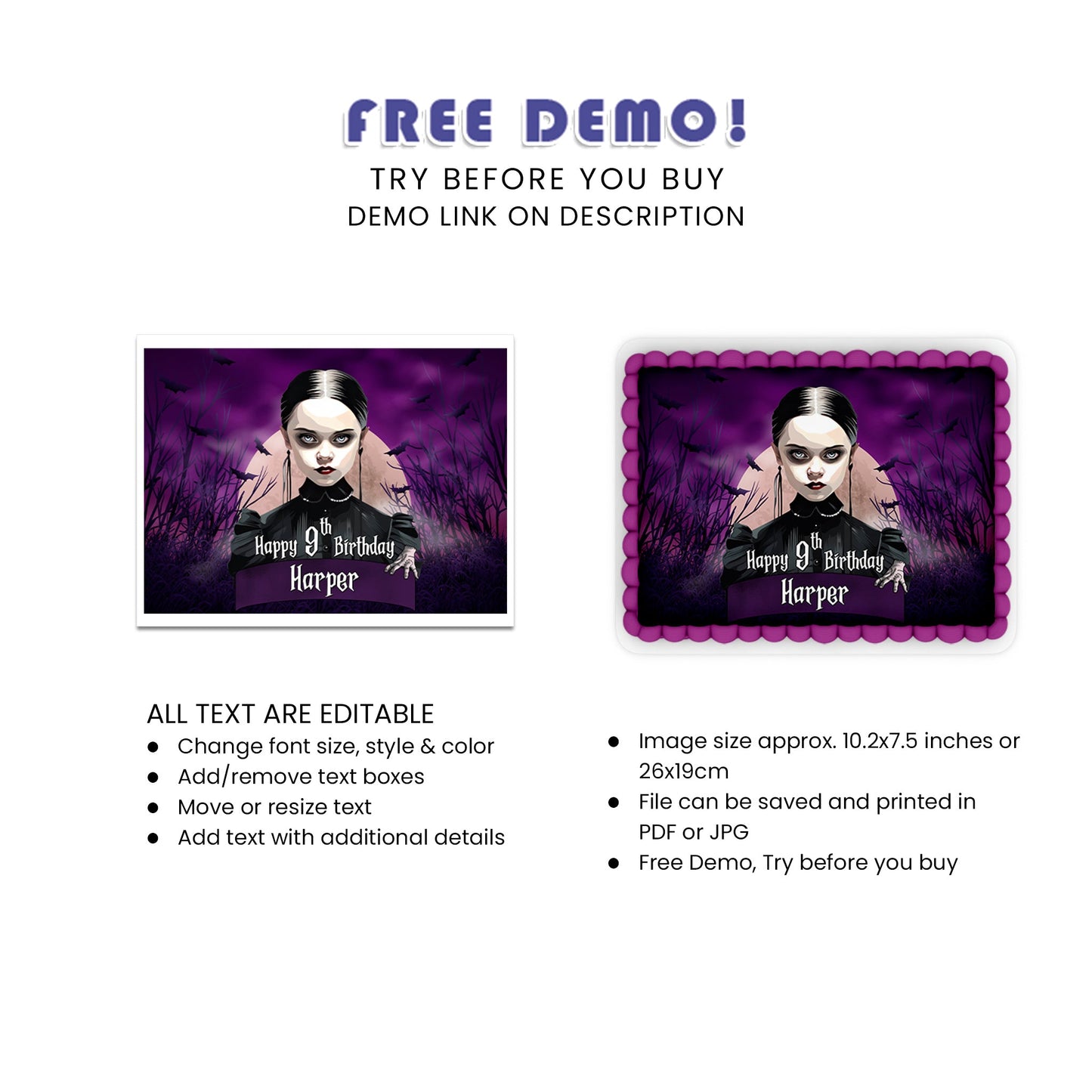 Wednesday Personalized Sheet Cake Topper - - Custom Cake Decorations