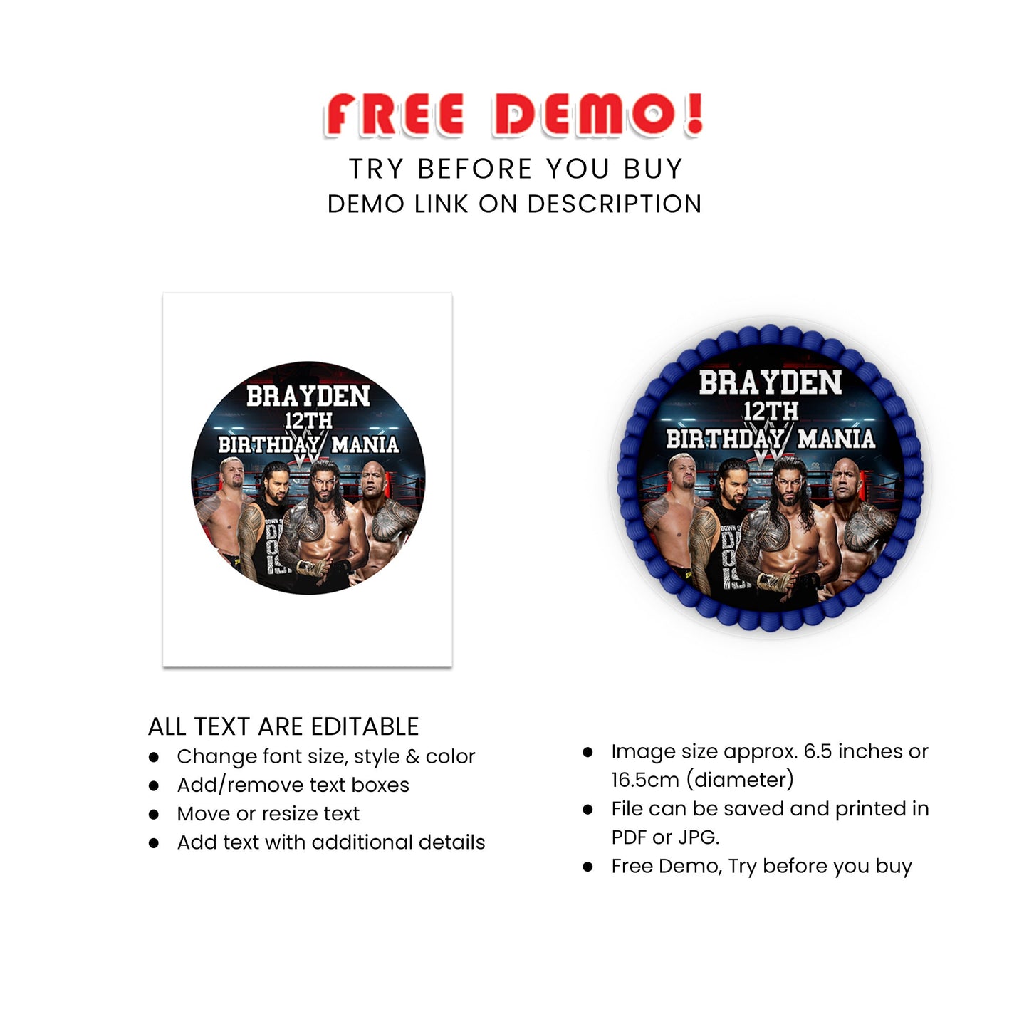 Round Personalized WWE The Bloodline Cake Images - Ideal for Wrestling-Themed Parties
