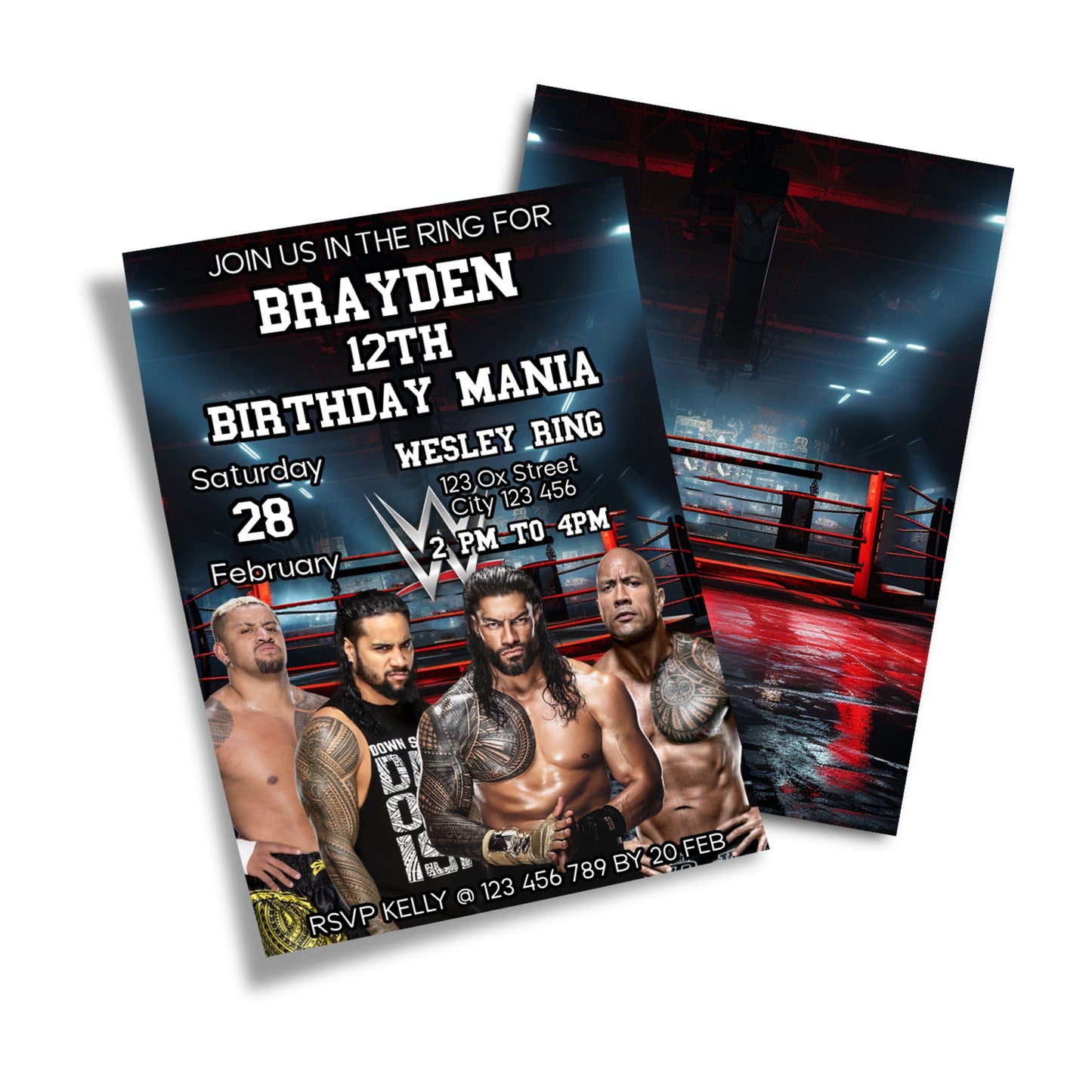 WWE The Bloodline themed personalized birthday card invitations