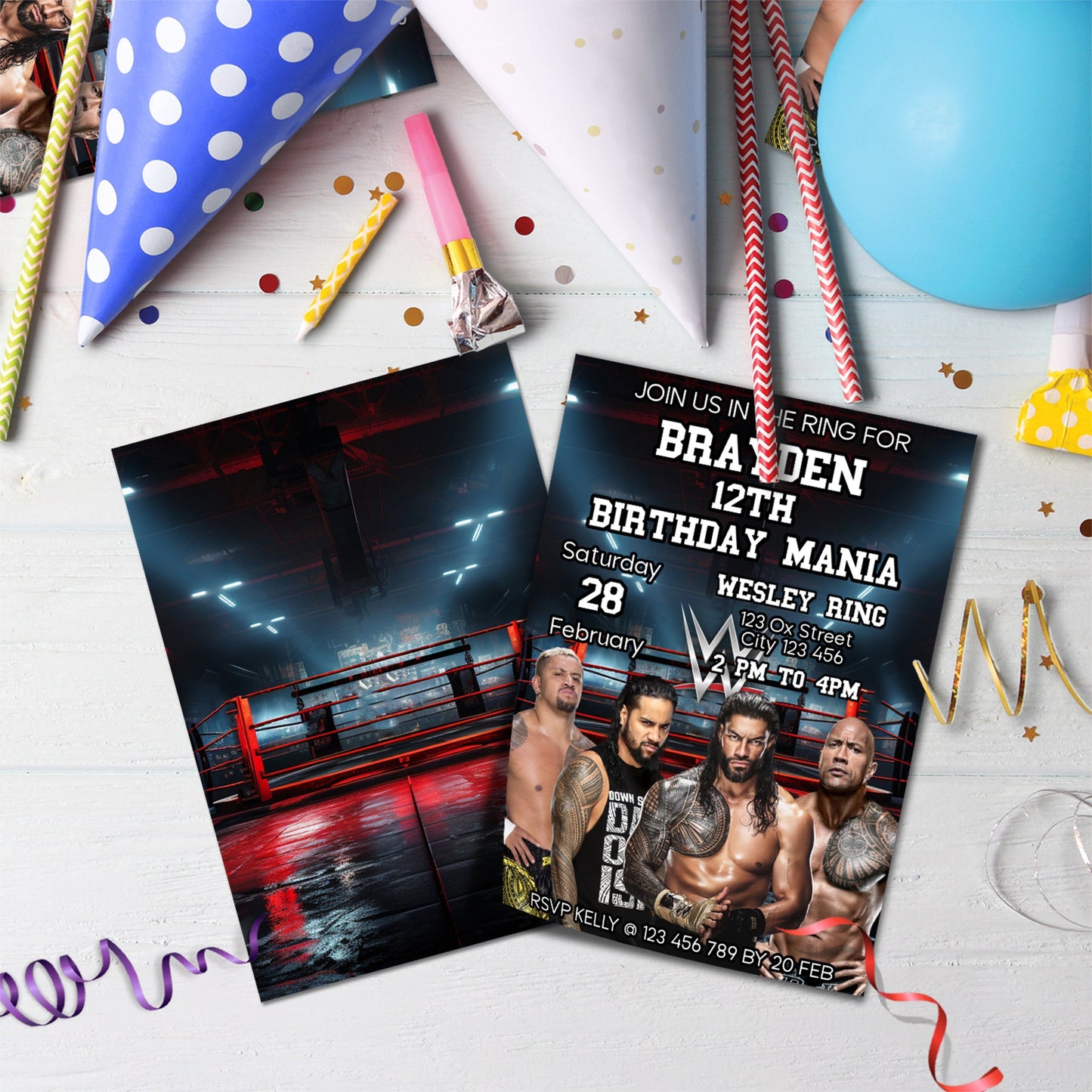 WWE WrestleMania Birthday Decorations, Smackdown Party Supplies, Royal Rumble Themed, The Bloodline Digital Template, Editable WWE The Bloodline Image SVG PNG
