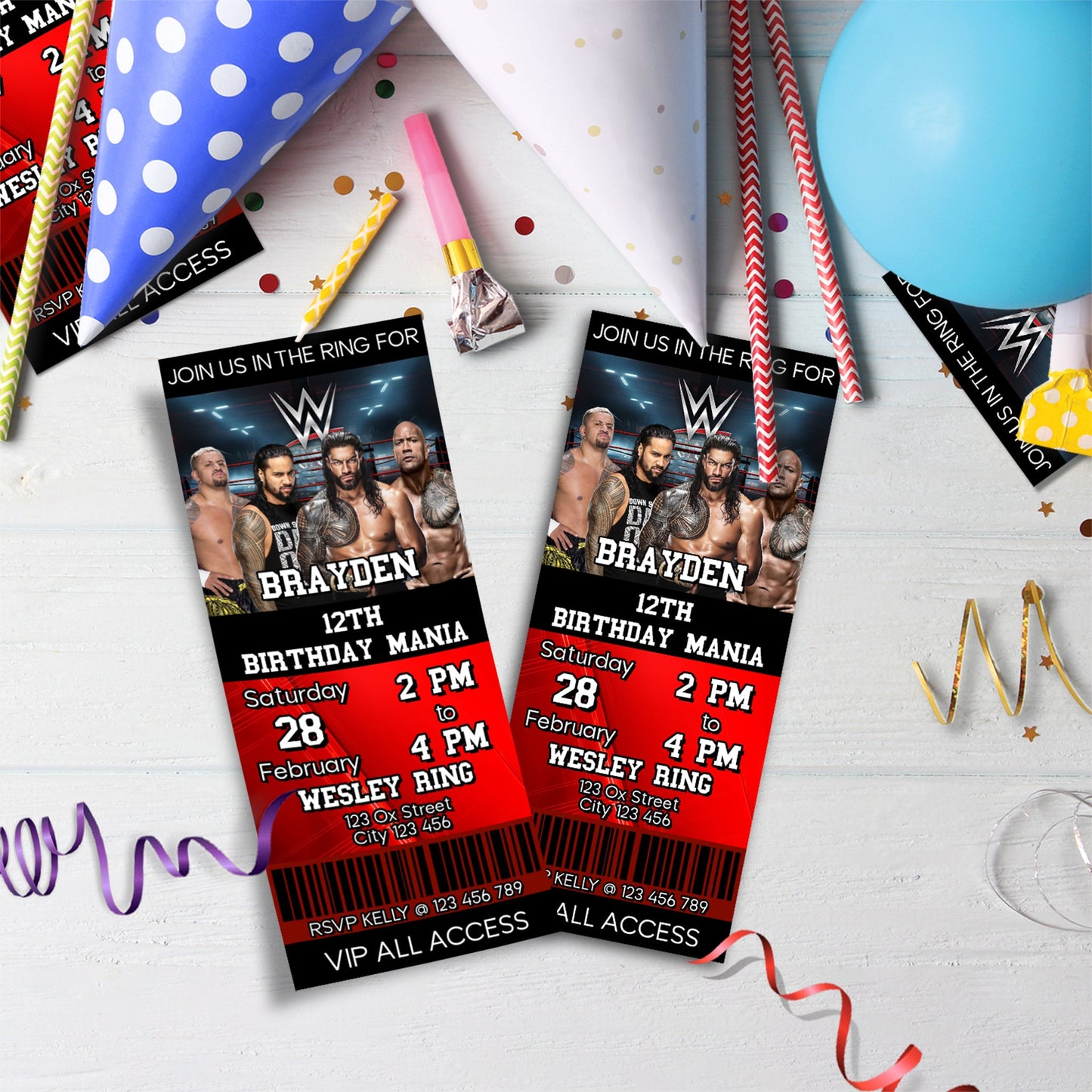 WWE WrestleMania Birthday Decorations, Smackdown Party Supplies, Royal Rumble Themed, The Bloodline Digital Template, Editable WWE The Bloodline Image SVG PNG