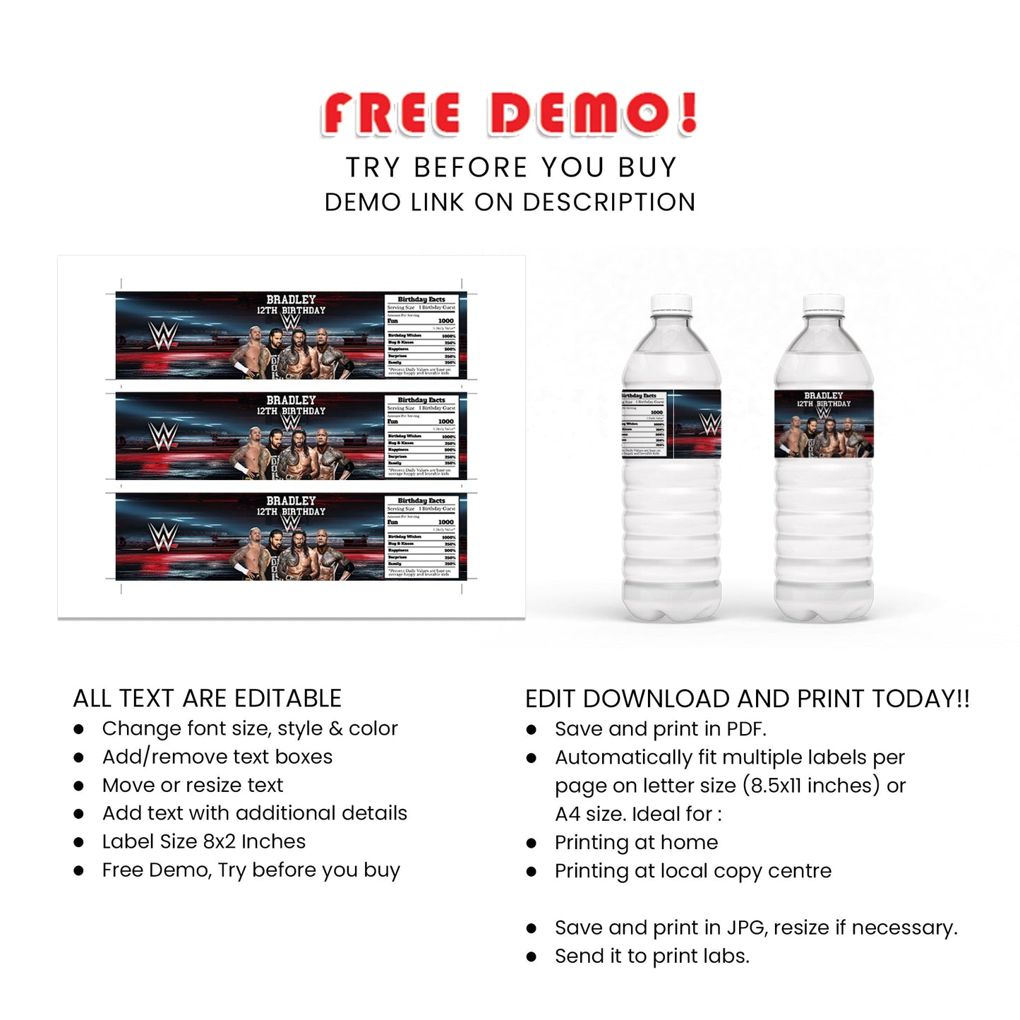 WWE The Bloodline Water Bottle Label - Stay Hydrated in Style