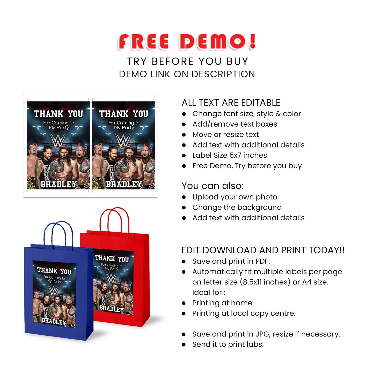 WWE The Bloodline Goddy Bag Label - Give Your Guests a Memorable Gift