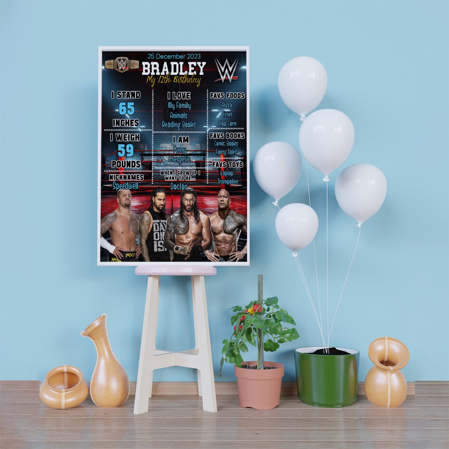 WWE WrestleMania Birthday Decorations, Smackdown Party Supplies, Royal Rumble Themed, The Bloodline Digital Template, Editable WWE The Bloodline Image SVG PNG