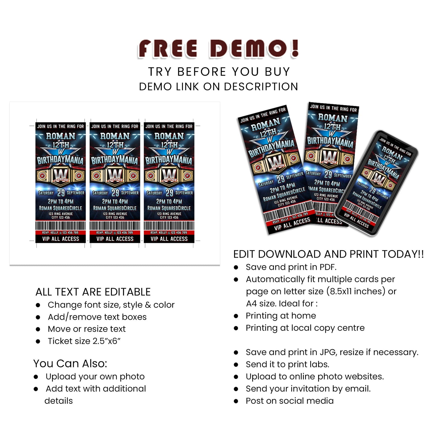 Personalized Birthday Mania Birthday Ticket Invitations - Make Your Guests Feel Special
