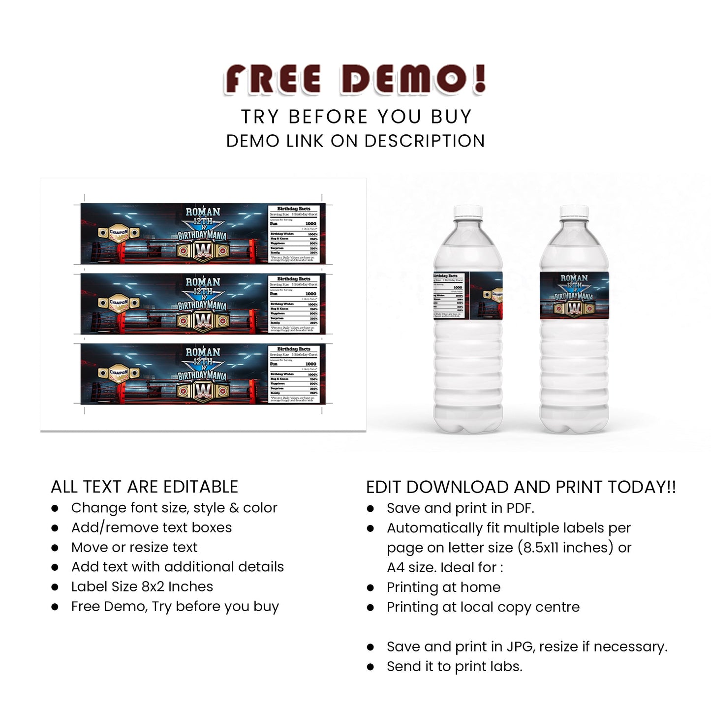 Birthday Mania Water Bottle Label - Stay Hydrated in Style