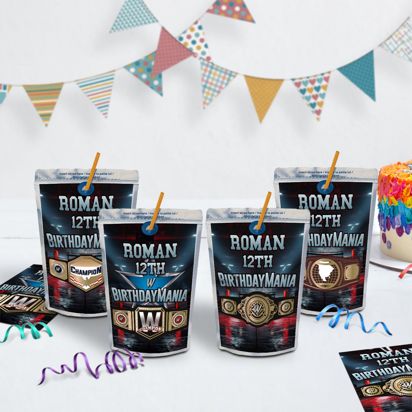 WWE WrestleMania Birthday Decorations, Wrestler Party Supplies, Birthday Mania Themed, Pro Wrestling Digital Template, Editable Wrestle Image SVG PNG