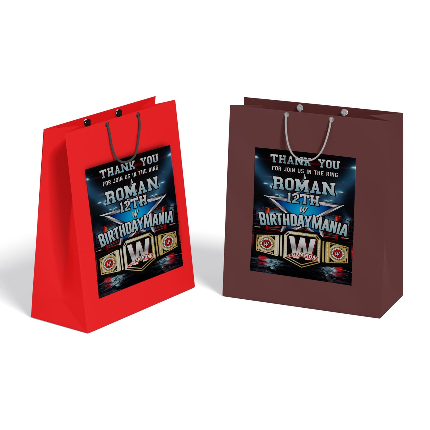 WWE Birthday Mania themed goody bag label