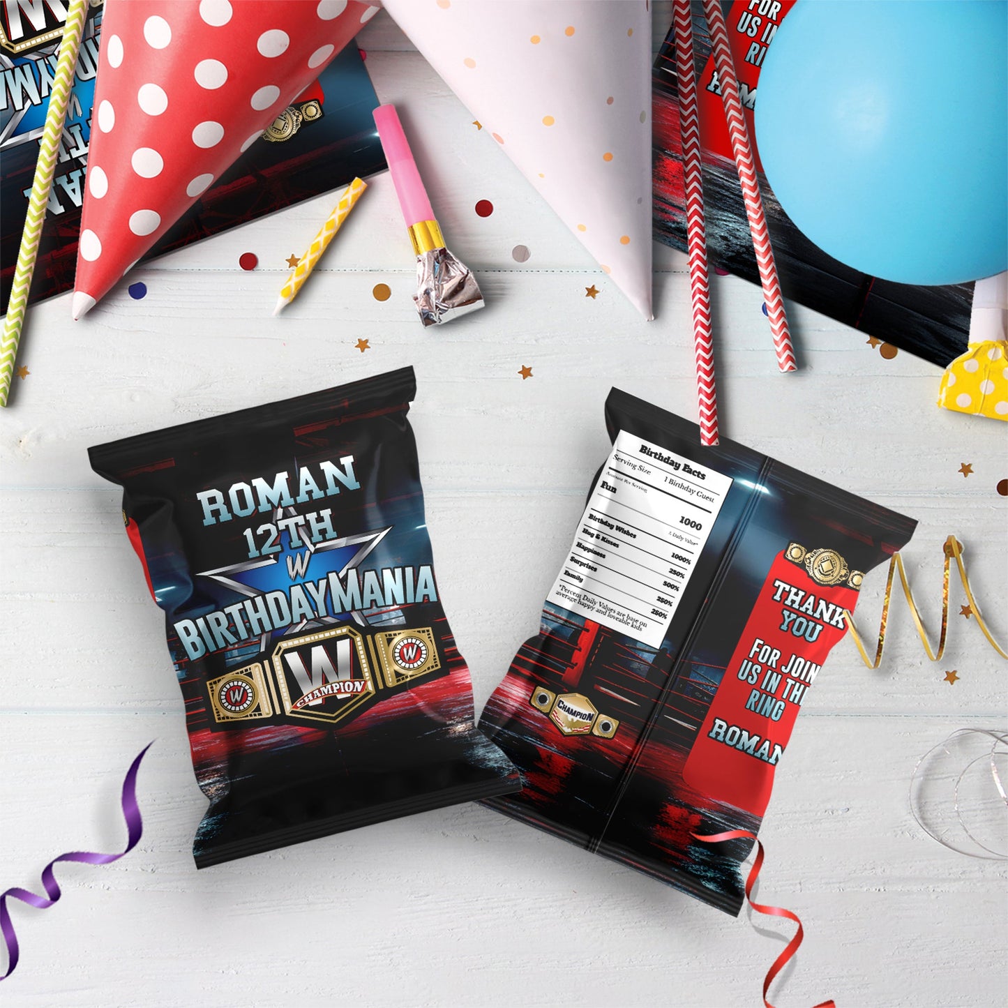 WWE WrestleMania Birthday Decorations, Wrestler Party Supplies, Birthday Mania Themed, Pro Wrestling Digital Template, Editable Wrestle Image SVG PNG