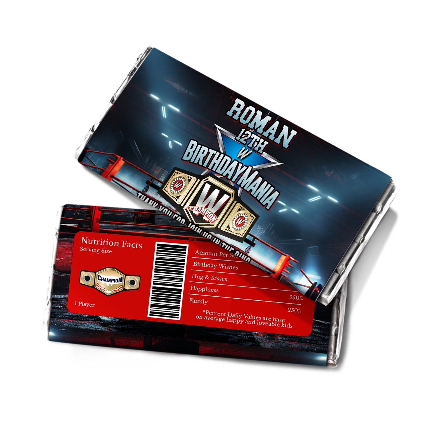 WWE Birthday Mania themed chocolate label
