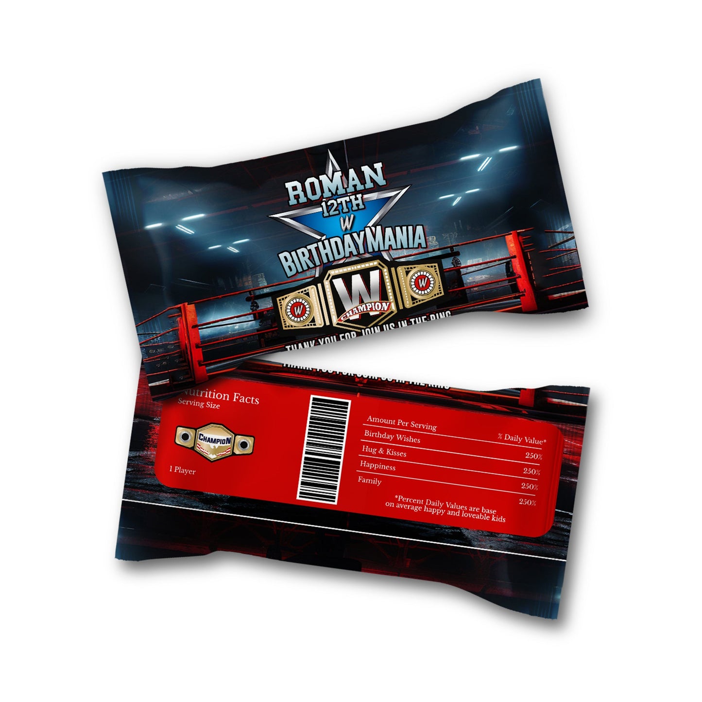 WWE Birthday Mania themed Skittles label