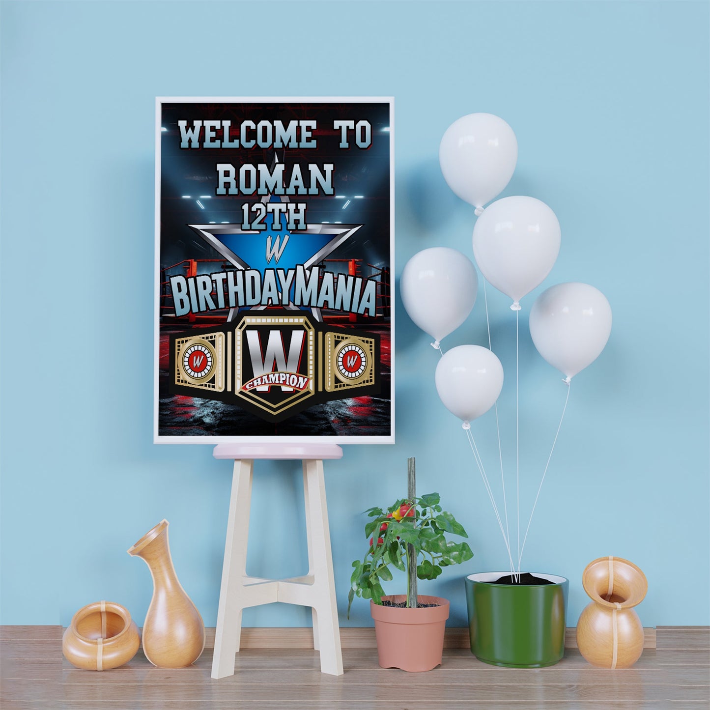 WWE WrestleMania Birthday Decorations, Wrestler Party Supplies, Birthday Mania Themed, Pro Wrestling Digital Template, Editable Wrestle Image SVG PNG